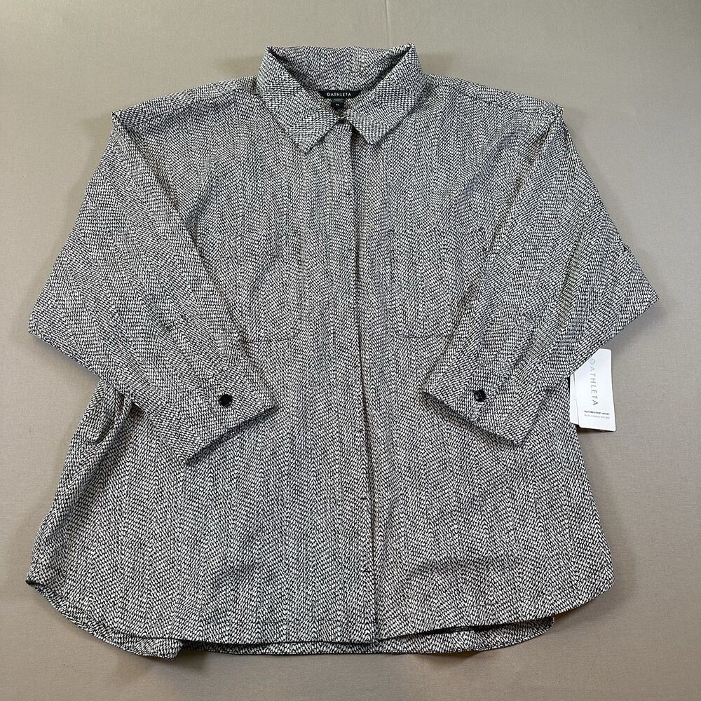 Athleta Textured Shirt Jacket Womens 3X Black White Braiden Button Up $149 NWT